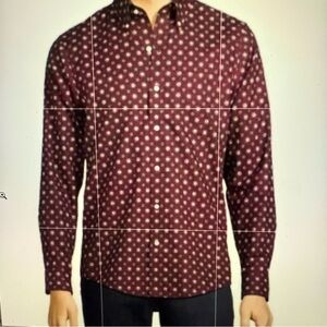 Lands' End Men's Maroon Patterned Button Down Shirt size Large